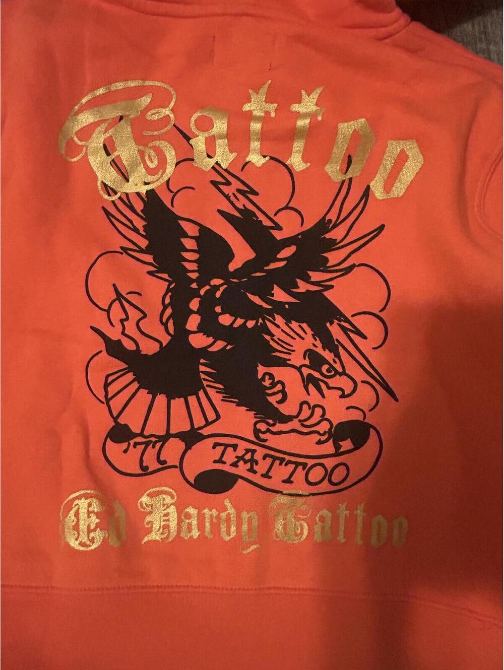 Ed Hardy Orange Tattoo Graphic Hoodie Size Large - Picture 5 of 5